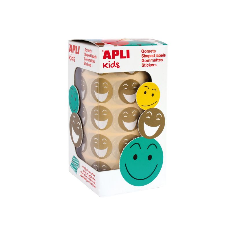 8410782143741-APLI kids - Autocollants - 900 pièces - happy face - 20 mm diameter - or métallisé-P_300012680_1-0