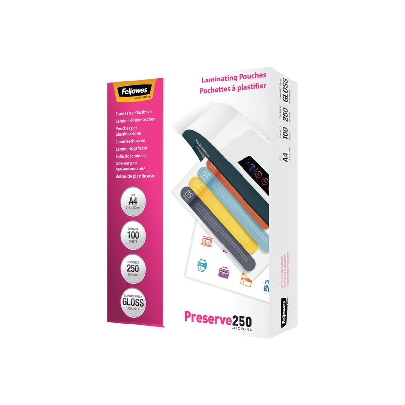 0077511540189-Fellowes Laminating Pouches Preserve 250 Micron - pack de 100 - brillant - A4 - pochettes -P_300013847_1-4