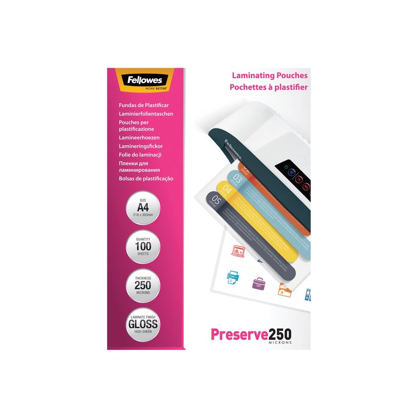 0077511540189-Fellowes Laminating Pouches Preserve 250 Micron - pack de 100 - brillant - A4 - pochettes -P_300013847_2-5
