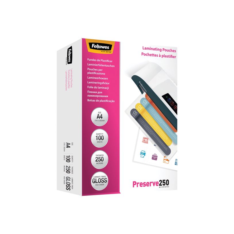 0077511540189-Fellowes Laminating Pouches Preserve 250 Micron - pack de 100 - brillant - A4 - pochettes -P_300013847_3-6