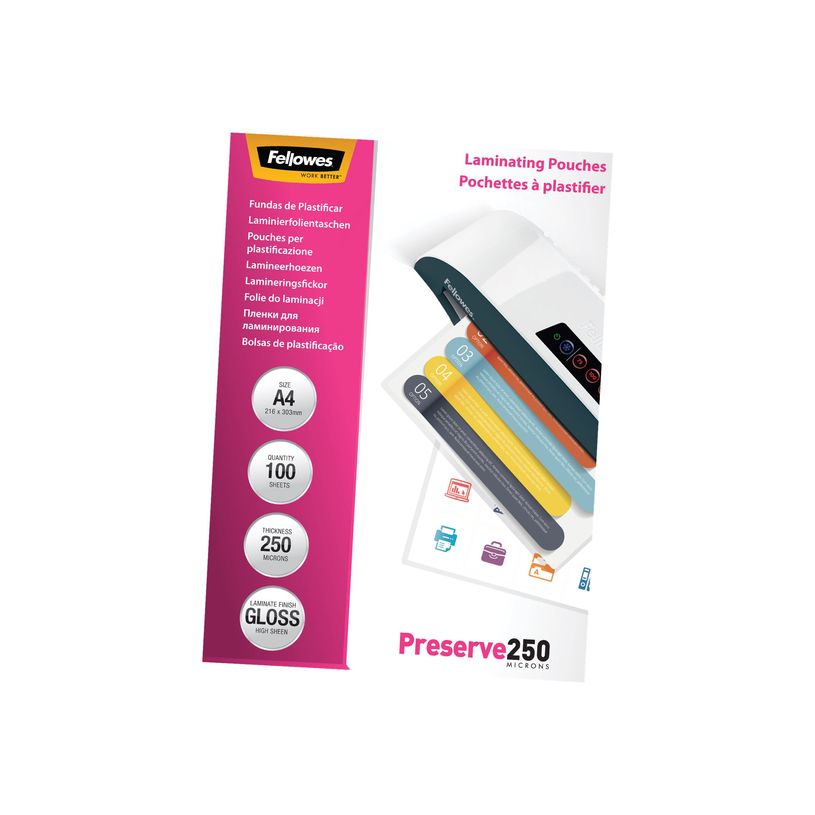 0077511540189-Fellowes Laminating Pouches Preserve 250 Micron - pack de 100 - brillant - A4 - pochettes -P_300013847_6-0