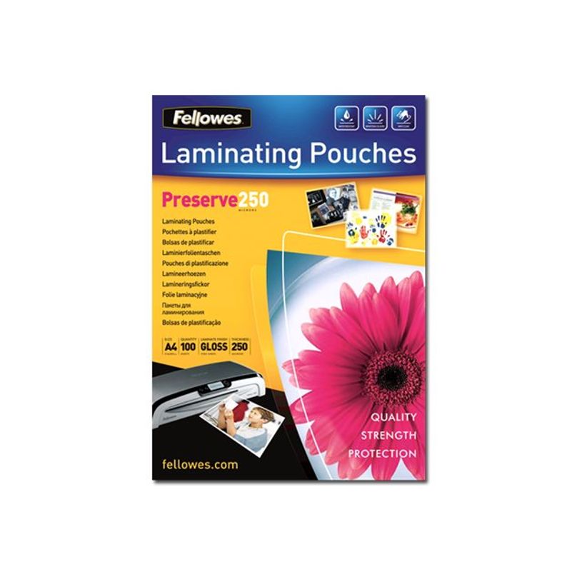 0077511540189-Fellowes Laminating Pouches Preserve 250 Micron - pack de 100 - brillant - A4 - pochettes -P_300013847_7-1