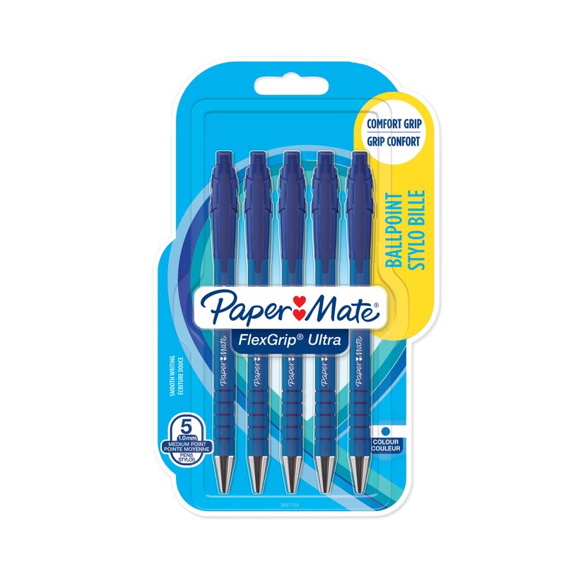 8008285024997-PAPER MATE® FLEXGRIP ULTRA™ 5 stylos bille rétractables - Bleu - Pointe Moyenne-P_300020670_1-0