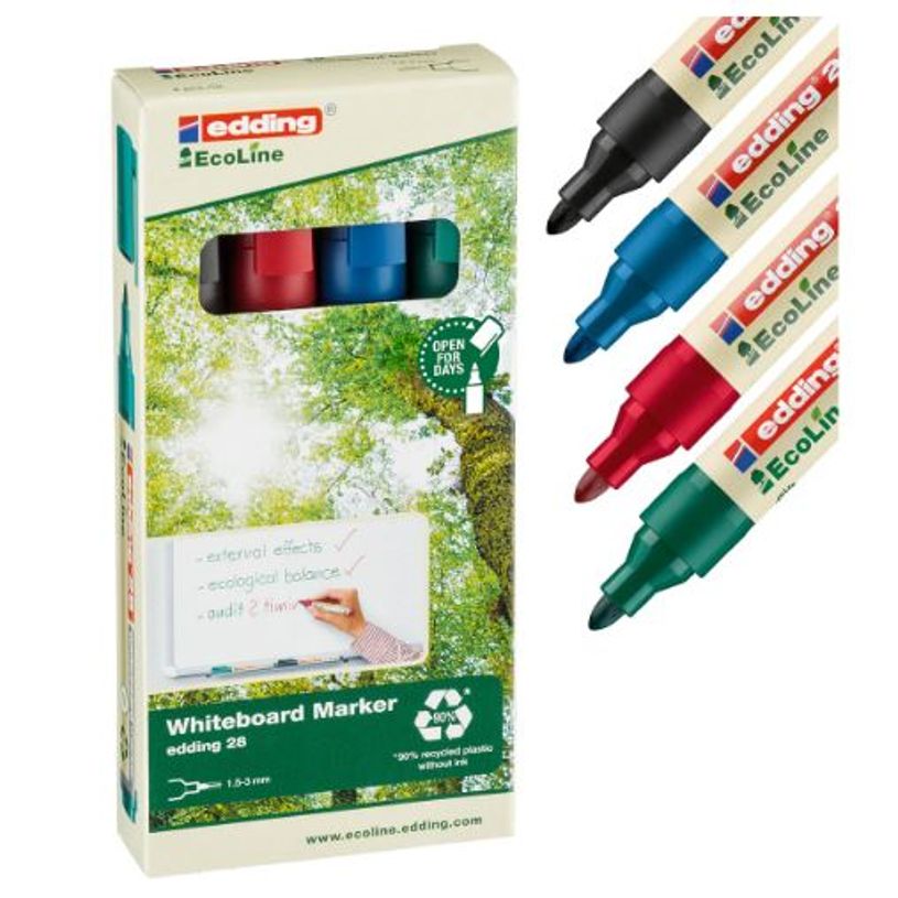 4004764918263-edding EcoLine 28 board - 4 marqueurs effaçables - noir, rouge, bleu, vert - 1,5-3 mm-P_300020890_1-0