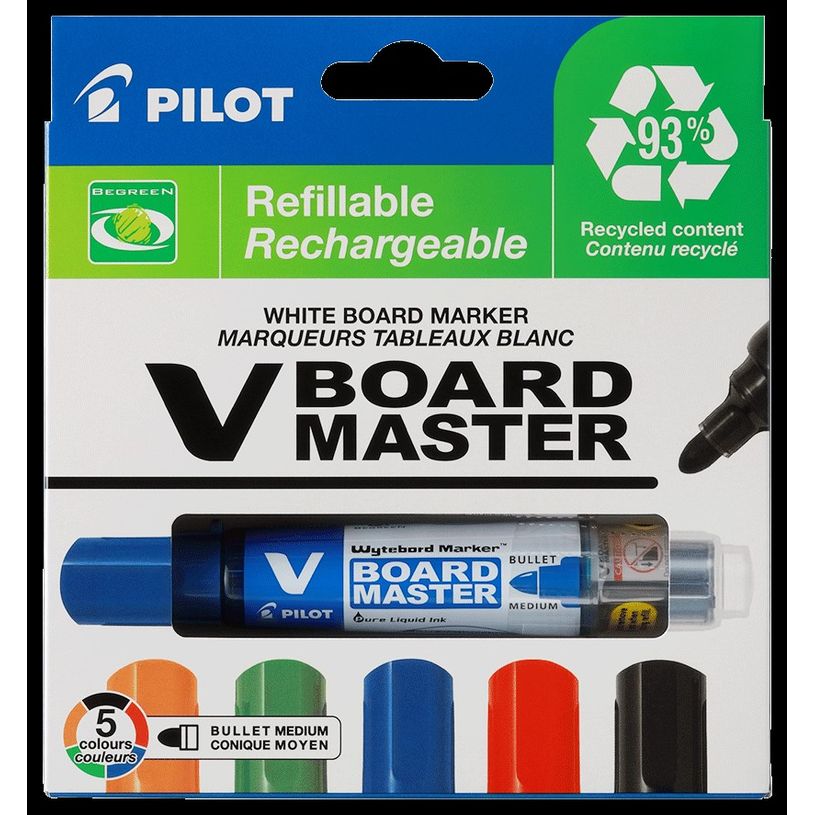 4902505358371-Pilot V BOARD MASTER - 5 Marqueurs effaçables - pointe ogive moyenne - couleurs assorties-P_300023335_1-0