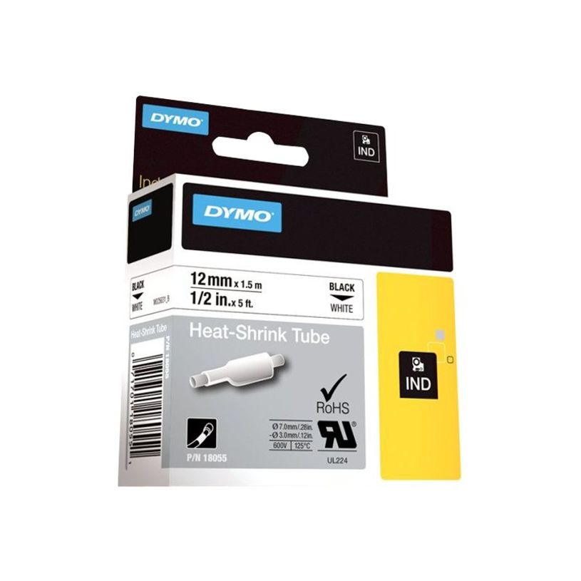 0071701180551-DYMO Rhino tubes thermorétractables - Polyoléfine - noir sur blanc - rouleau (1,3 cm x 1-P_300023880_1-3