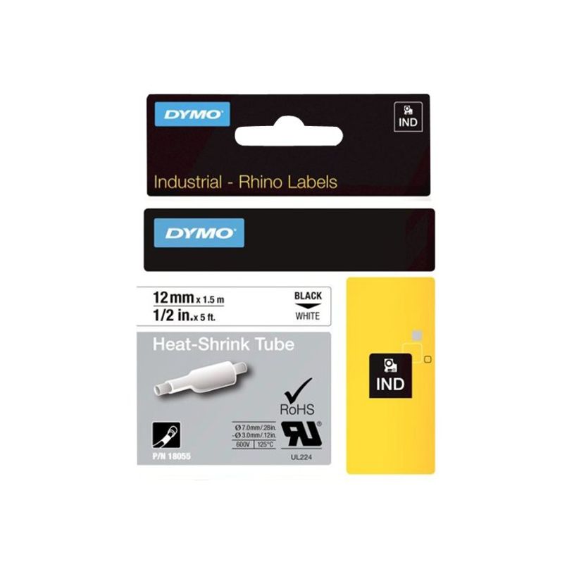 0071701180551-DYMO Rhino tubes thermorétractables - Polyoléfine - noir sur blanc - rouleau (1,3 cm x 1-P_300023880_2-4