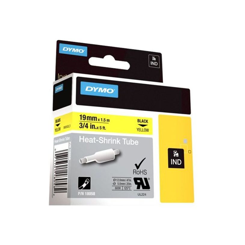 0071701180582-DYMO Rhino tubes thermorétractables - Polyoléfine - noir sur jaune - rouleau (1,9 cm x 1-P_300023883_1-1