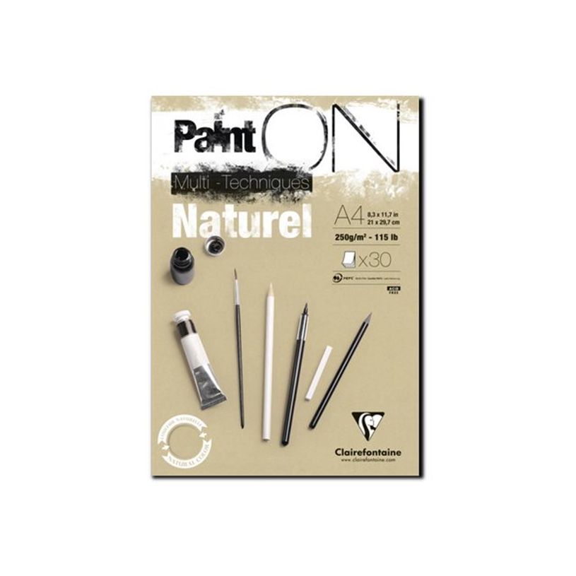 3329680965407-Clairefontaine Paint ON Naturel - Bloc encollé - A4 - 30 feuilles - 250 gr-P_300028598_1-0