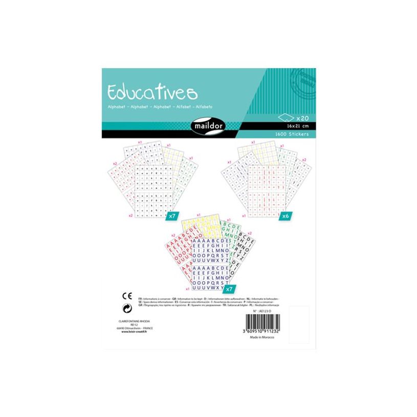 3609510911232-Maildor Educational - adhésif décoratif - alphabet - 20 feuilles - noir, bleu, jaune, ro-P_300029787_2-0