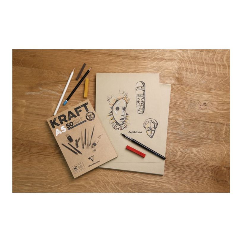3329680965445-Clairefontaine Kraft - Bloc de dessin encollé - A5 - 100 feuilles - 90 gr-P_300031569_4-3