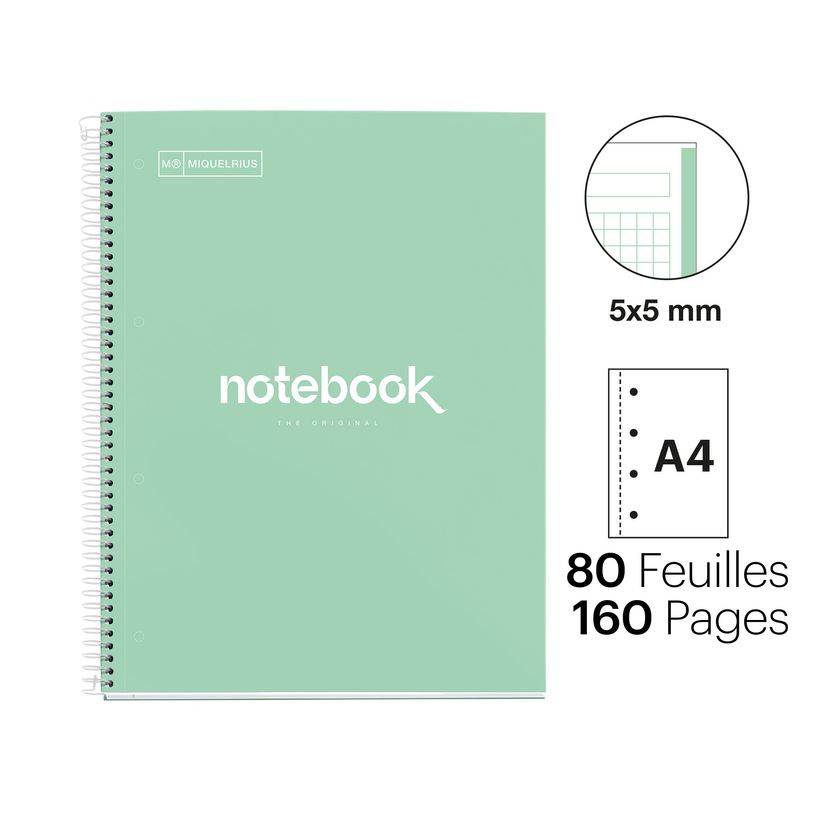 8422593460504-Notebook Emotions, Couverture rigide, A4, quadrillage 5x5 mm, 80 feuilles de 1 couleur, Miquelrius, Men--1