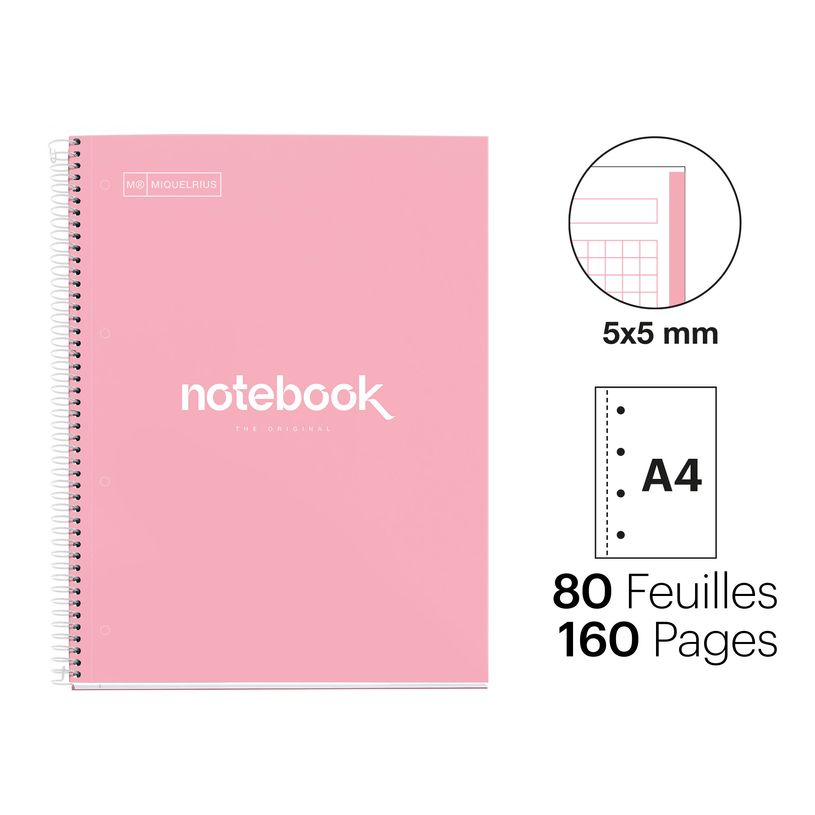 8422593460566-Notebook Emotions, Couverture rigide, A4, quadrillage 5x5 mm, 80 feuilles de 1 couleur, Miquelrius, Ros--1