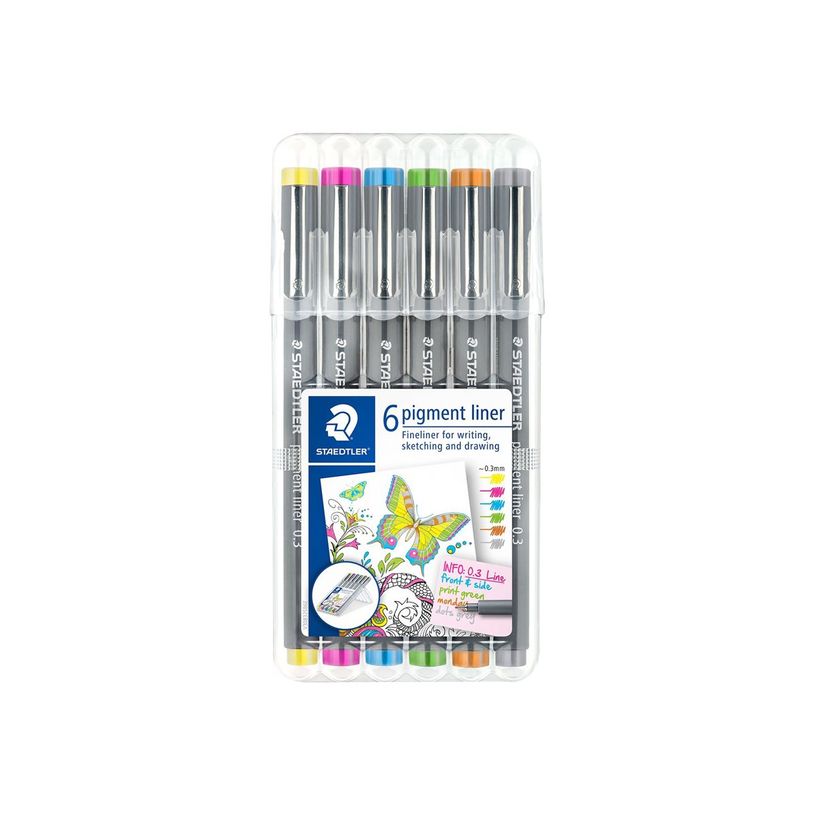 4007817049341-STAEDTLER pigment liner 308 - Feutre fin - bleu clair, jaune, vert clair, gris, fuchsia, marron cla-P_300033518_1-1