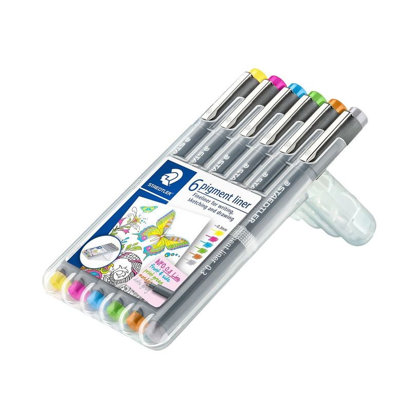 4007817049341-STAEDTLER pigment liner 308 - Feutre fin - bleu clair, jaune, vert clair, gris, fuchsia, marron cla-P_300033518_2-0