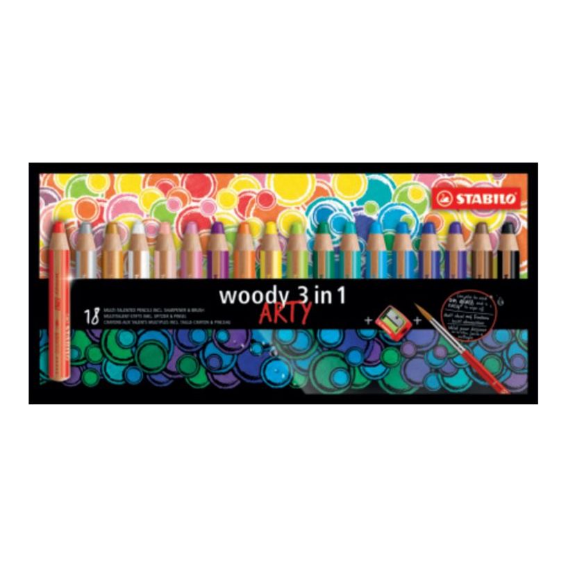 4006381547161-STABILO woody 3 in 1 ARTY - Ensemble de crayons de couleur et pinceaux - non permanent - pour verre, tableau noir - coul-P_300034749_1-0