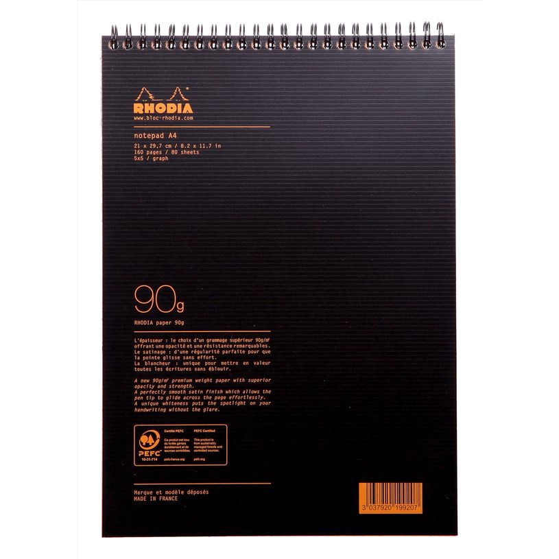 3037920199207-Bloc-Notes Rhodia 19920C A4 – Papier Clairefontaine 90 g/m² - Quadrillage 5x5 - 80 Fe-P_300035005_17-14