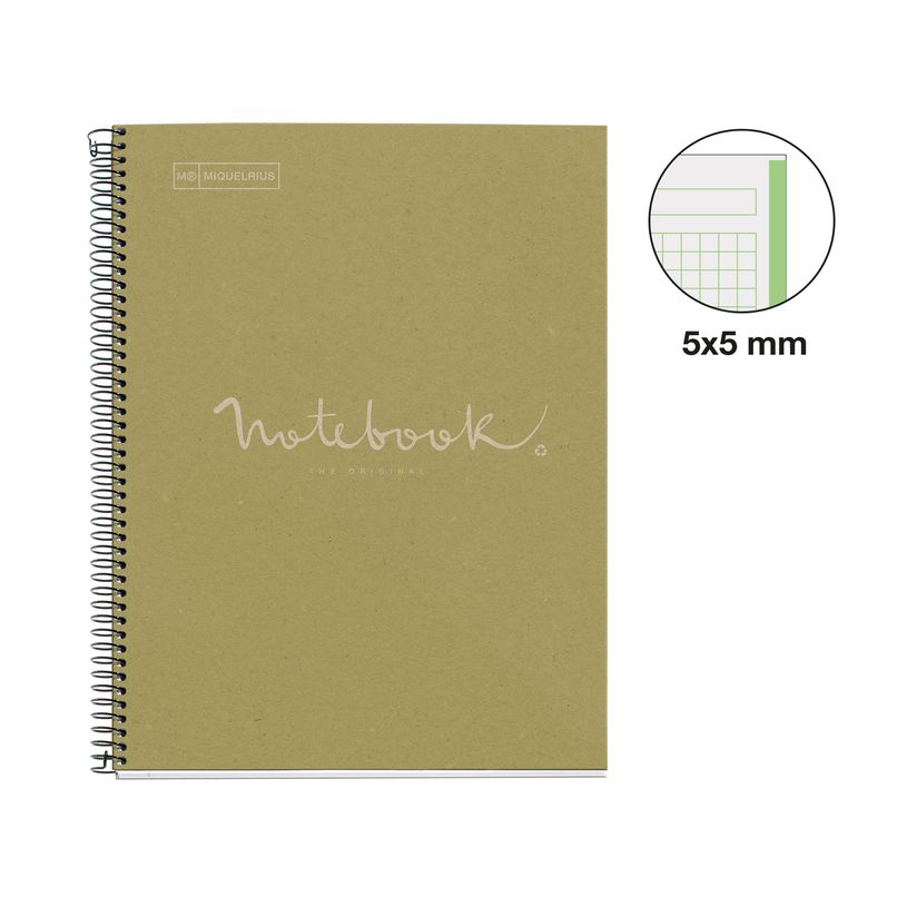 8422593060919-Notebook Eco Emotions, Carton recyclé, A4, quadrillage 5x5 mm, 80 feuilles de 1 couleur, Miquelrius, V--1