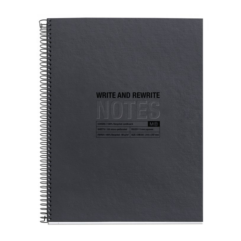 8422593060278-Notebook Eco Design, Carton recyclé, A4, quadrillage 5x5 mm, 120 feuilles de 4 couleurs, Miquelrius, N--0