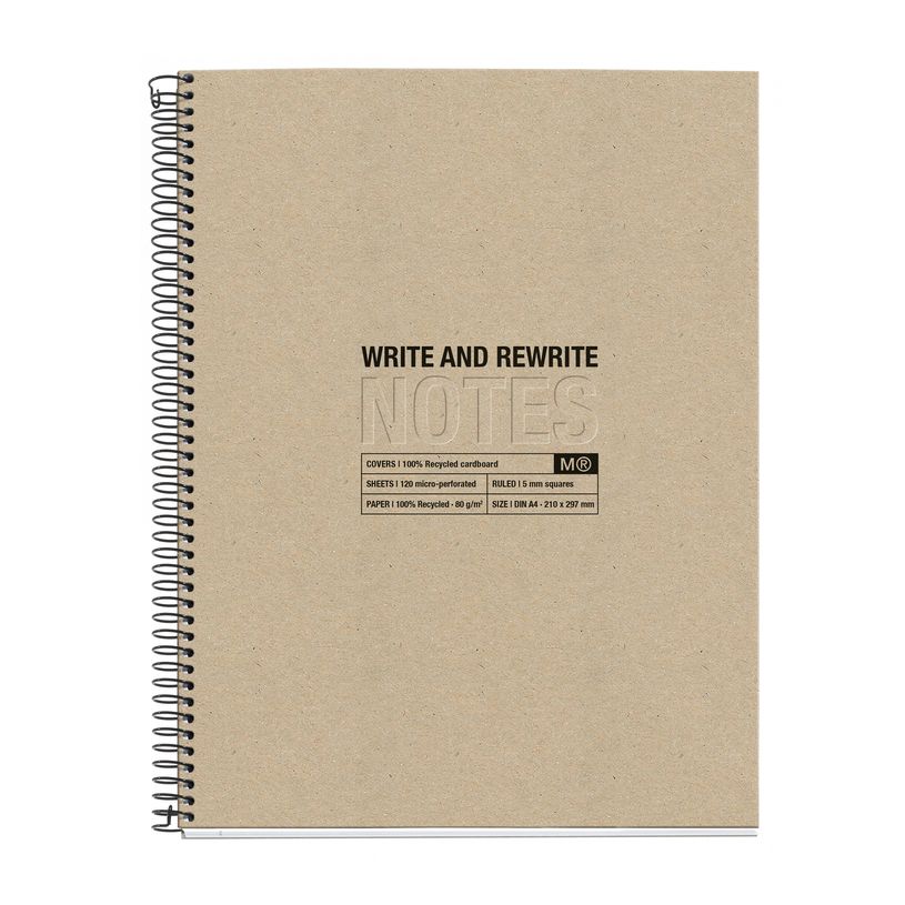 8422593060285-Notebook Eco Design, Carton recyclé, A4, quadrillage 5x5 mm, 120 feuilles de 4 couleurs, Miquelrius, K--0