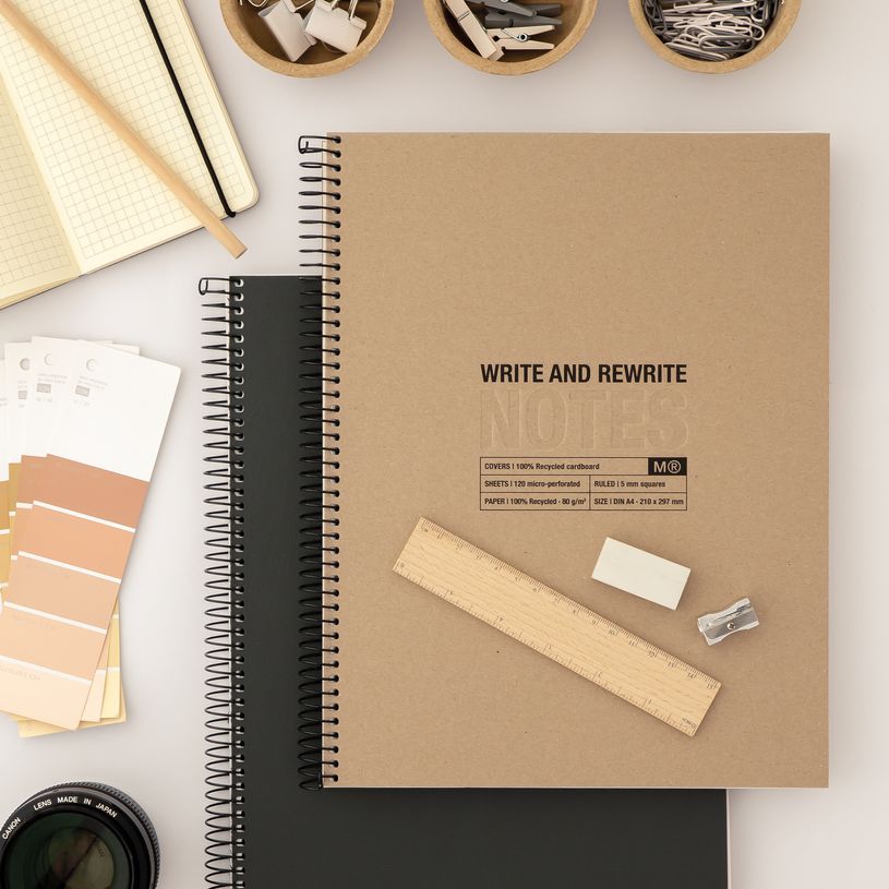 8422593060285-Notebook Eco Design, Carton recyclé, A4, quadrillage 5x5 mm, 120 feuilles de 4 couleurs, Miquelrius, K--2