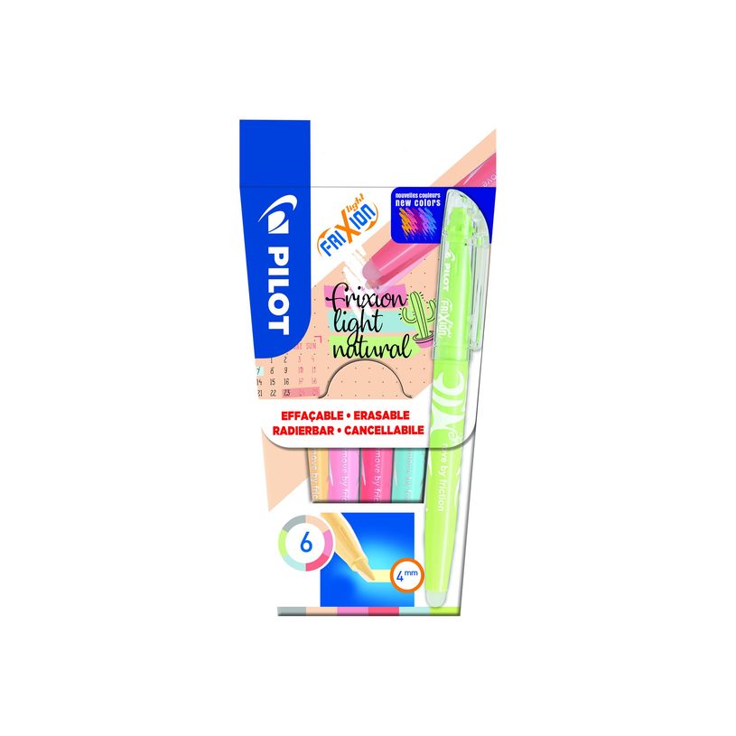 3131910572589-Pilot FriXion Light Soft - Pack de 6 surligneurs effaçables (rouge, vert clair, gris, bleu ci-P_300038188_1-0