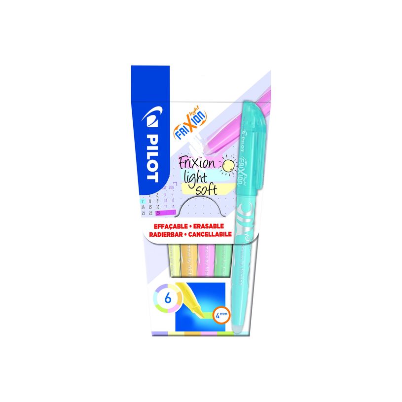 3131910572572-Pilot FriXion Light Soft - Pack de 6 surligneurs effaçables (bleu doux, violet doux, vert tendre, rose -P_300038478_1-0