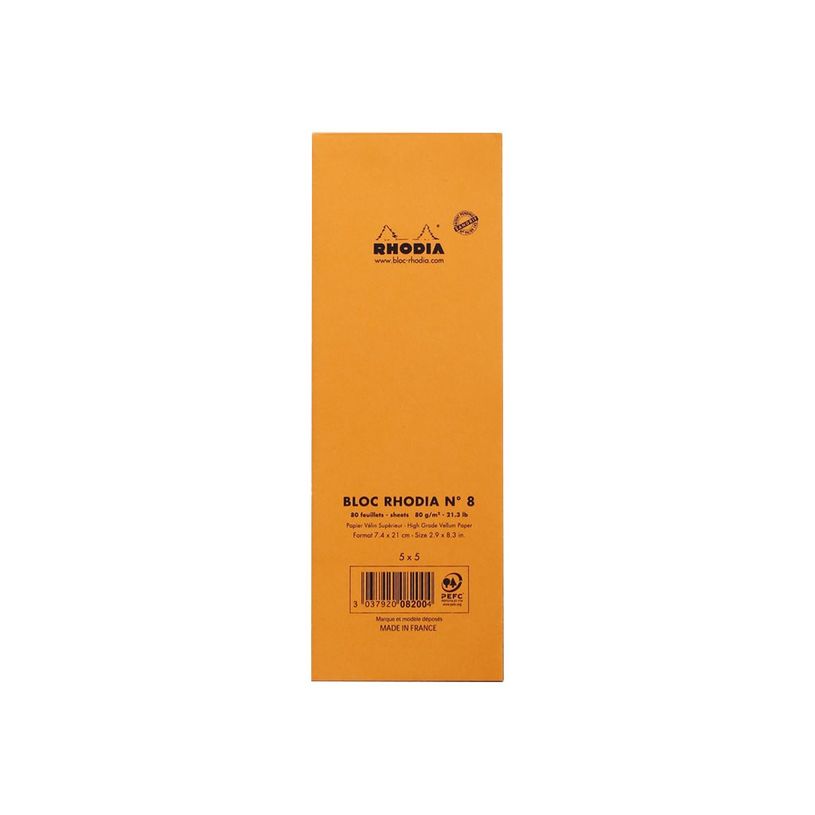3037920082004-RHODIA Basics N°8 - Bloc notes - agrafé - 74 x 210 mm - 80 feuilles / 160 pages - papier blanc - petits carreaux - dos rigid-P_300042075_4-1