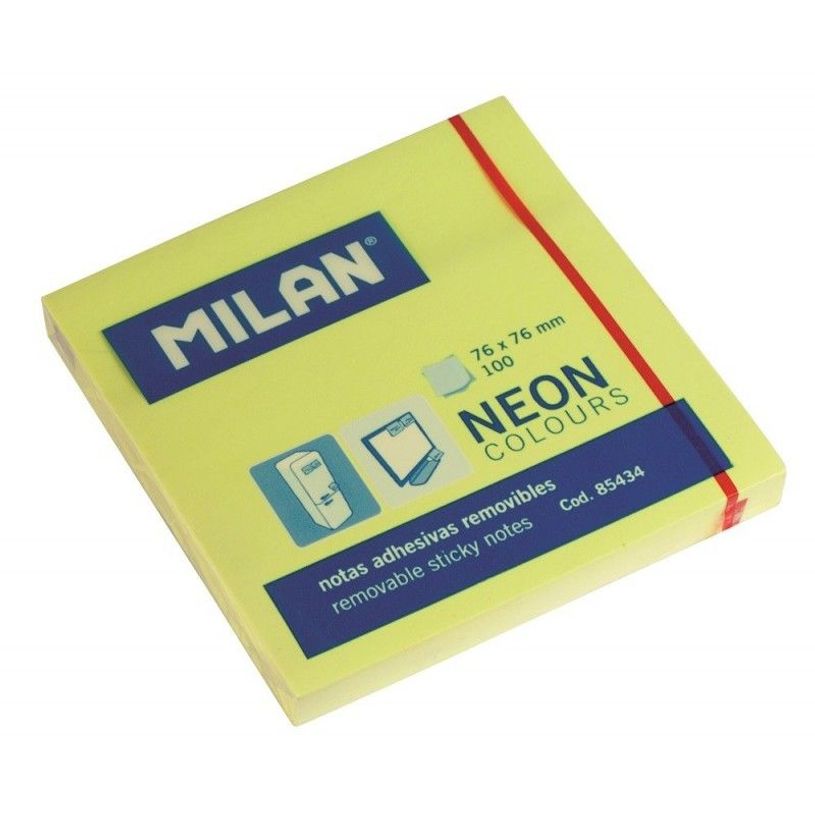 8411574854340-Milan Fluo - Notes adhésives - 76 x 76 mm - 100 feuilles - jaune fluo-P_300042804_1-0