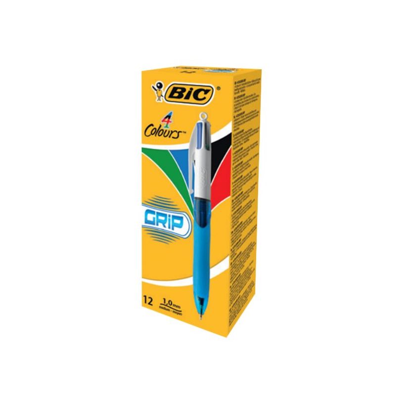 3086123214743-BIC 4 Couleurs Grip - Stylo bille 4 couleurs - noir, rouge, bleu, vert - 1 mm - moyen - r
