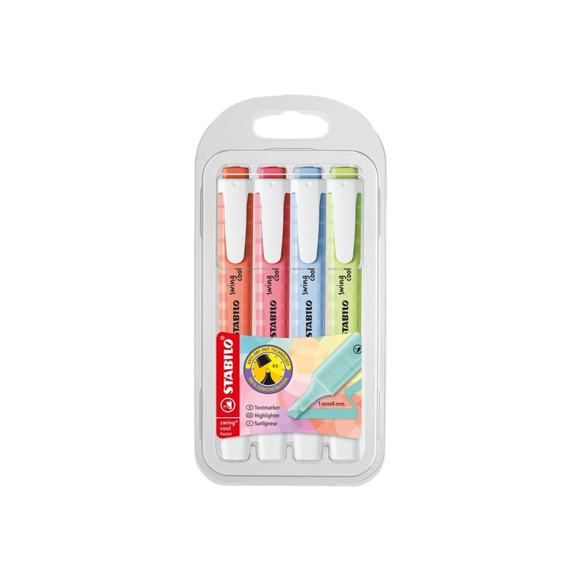 4006381559461-STABILO swing cool Pastel - Surligneur - rouge corail, fleur de cerisier rose, bleu nuageux, pincée de citron vert - encre-P_300046186_1-0