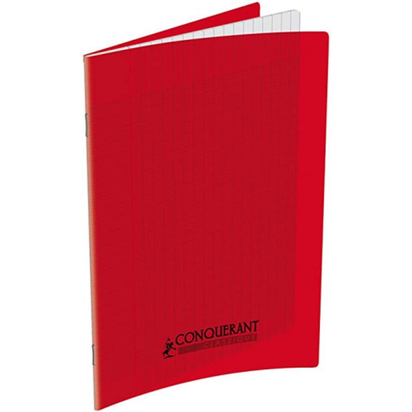3020120105543-Conquérant Sept - Cahier polypro 17 x 22 cm - 192 pages - grands carreaux (Seyes) - rouge--0