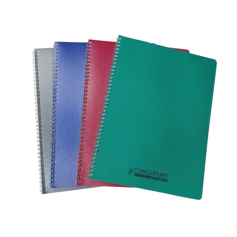 3020120134956-Conquérant Classique - Cahier polypro à spirale 24 x 32 cm - 100 pages - grands carreaux (Seyes) - disponible dans diff--0