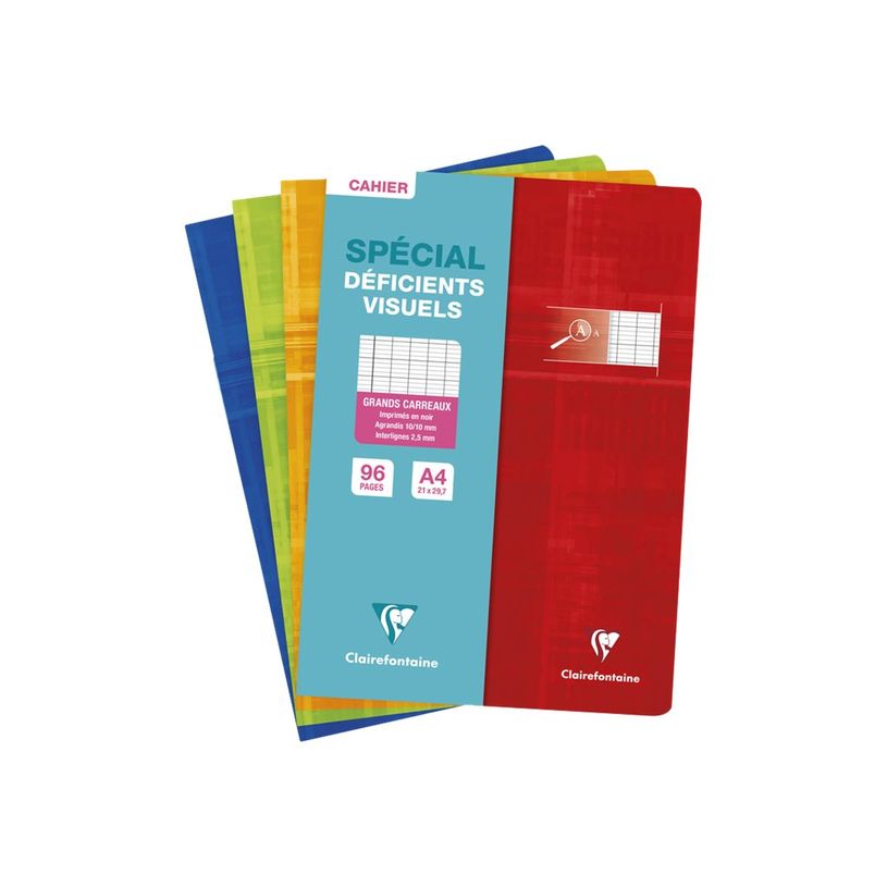 3329680639964-Clairefontaine - Cahier pour déficients visuels - A4 (21 x 29,7 cm) x 96 pages - Grands carreaux (Séyès) noirs agrandis - Dis-P_300049386_1-0