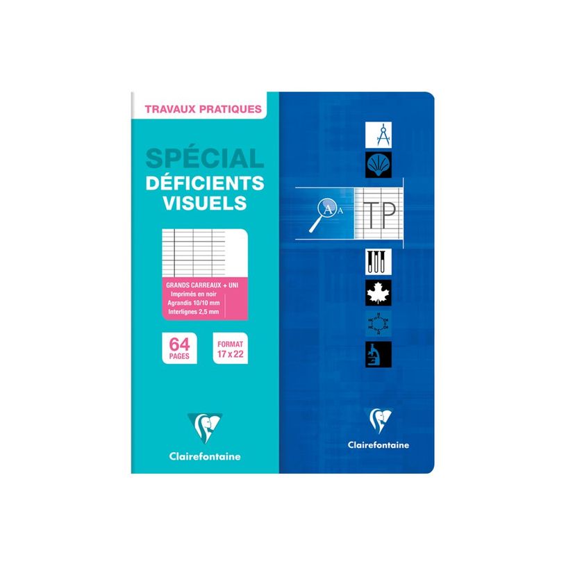 3329680372762-Clairefontaine Metric - Cahier de travaux pratiques (TP) pour déficients visuels - 17 x 22 cm - 64 pages - Grands carreaux noirs agrandis - Dis-P_300049388_3-2