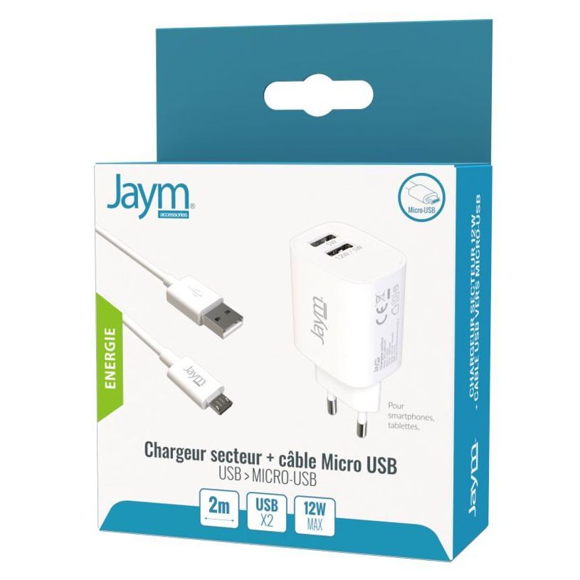 3701263503396-JAYM - Chargeur secteur - 2 USB + cable USB vers micro USB - blanc-P_300049655_5-2
