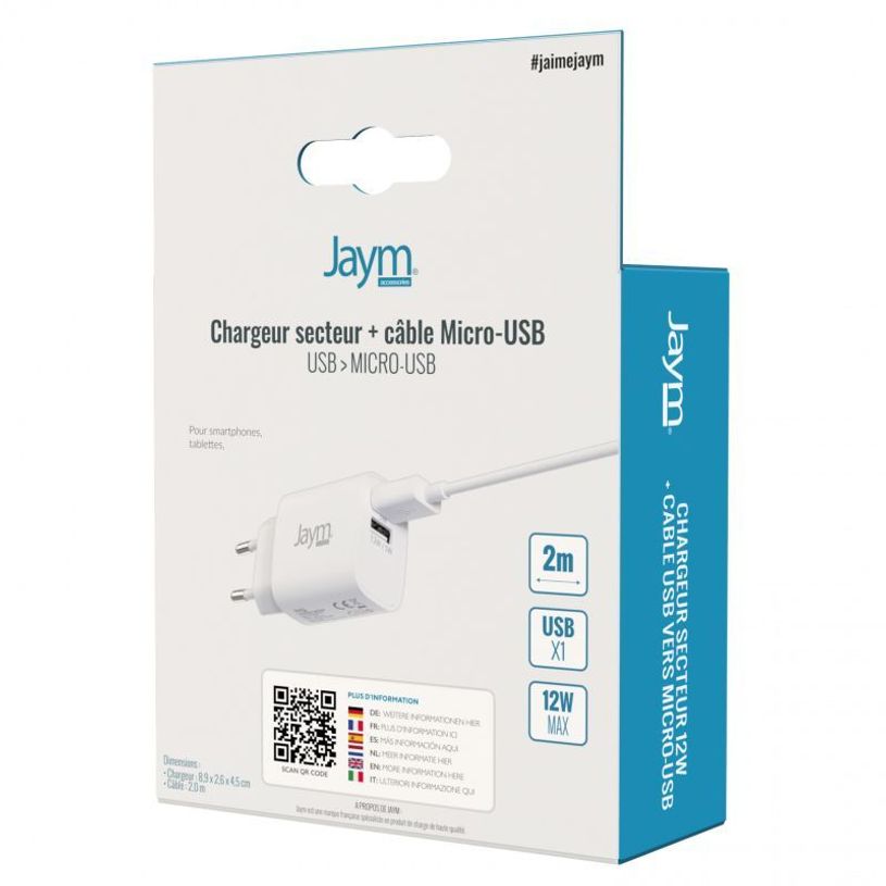 3701263503396-JAYM - Chargeur secteur - 2 USB + cable USB vers micro USB - blanc-P_300049655_6-3