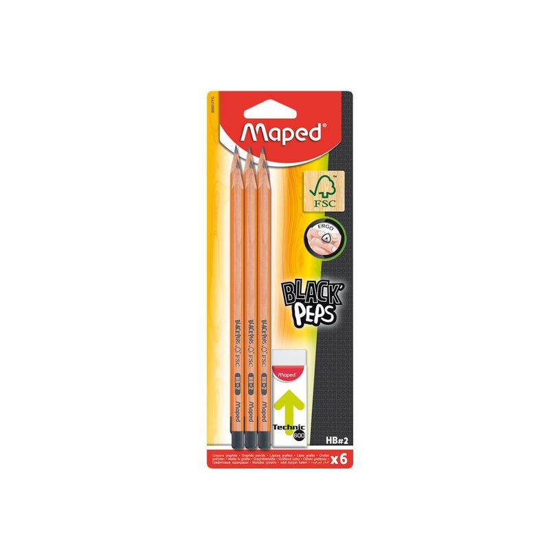3154148500179-Maped Black'Peps - Pack de 6 crayons - HB + 1 gomme Technic 600-P_300049801_1-0