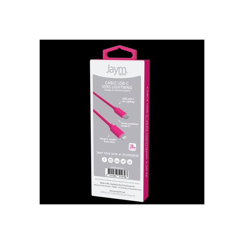 3701263514798-JAYM POP Collection - Câble USB-C vers Lightning - 1.5 m - rose-P_300051641_1-3