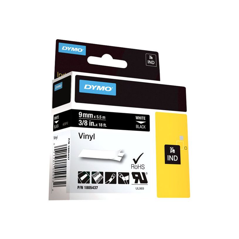 0071701059932-DYMO Rhino - Ruban d'étiquettes auto-adhésives - 1 rouleau  (1 cm x 5,5 m) - fond noir 