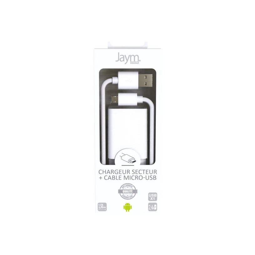 3701263512435-JAYM Pop - Pack chargeur secteur + câble USB vers micro-USB - 1.5 m - blanc-P_300051764_2-0