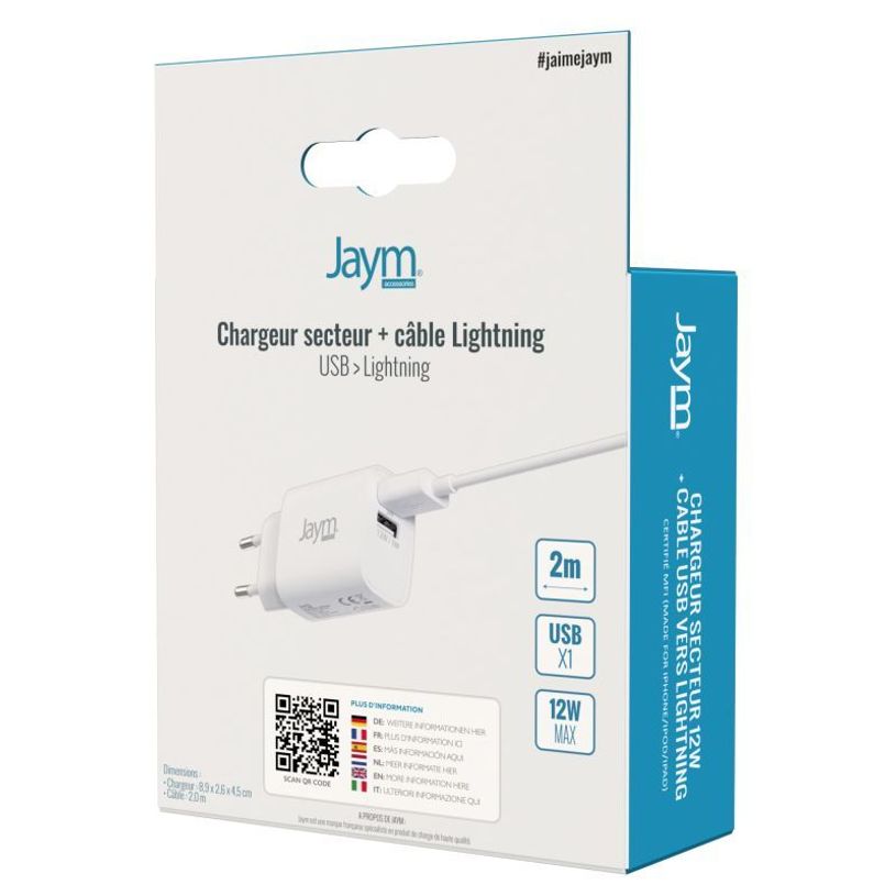 3701263503389-JAYM - Chargeur secteur - 2 USB + cable USB vers Lightning - blanc-P_300051842_6-3