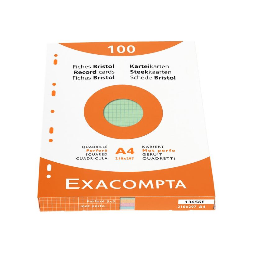 3130630136569-Exacompta - Pack de 100 Fiches Bristol - A4 - petits carreaux - perforées - couleurs asso-P_300052188_2-2