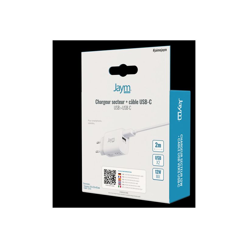 3701263503372-JAYM - Chargeur secteur - 2 USB + cable USB vers USB-C - blanc-P_300052353_1-4