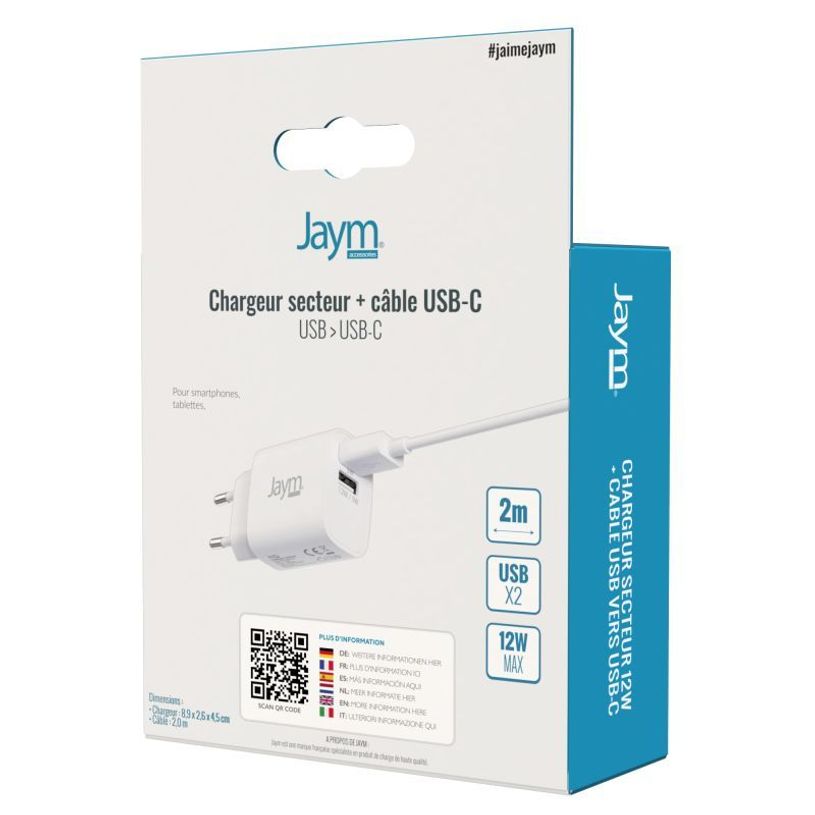 3701263503372-JAYM - Chargeur secteur - 2 USB + cable USB vers USB-C - blanc-P_300052353_6-3