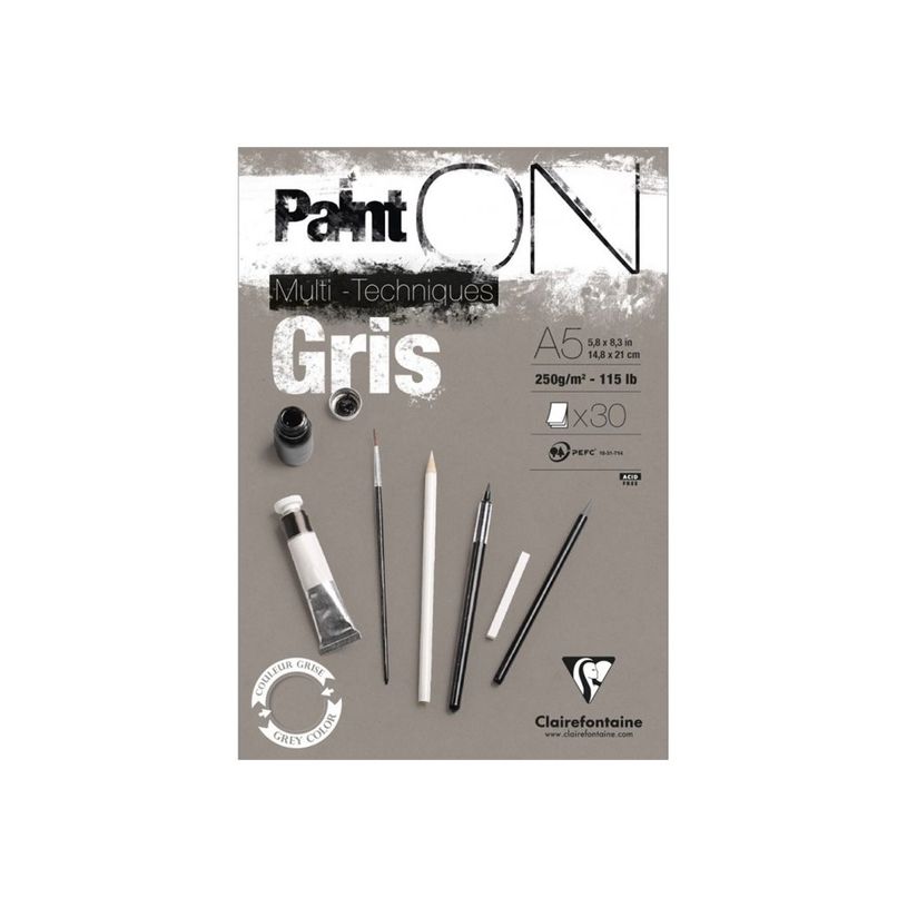 3329689758086-Clairefontaine PaintON Multi-Techniques - Bloc de dessin encollé - A5 - 30 feuilles - gri-P_300052790_1-0