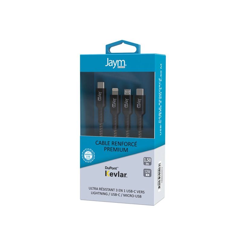 3701263515160-JAYM - Câble USB-C vers  Lightning, Micro-USB, USB-C mâle - 1.5 m - noir-P_300052901_2-0