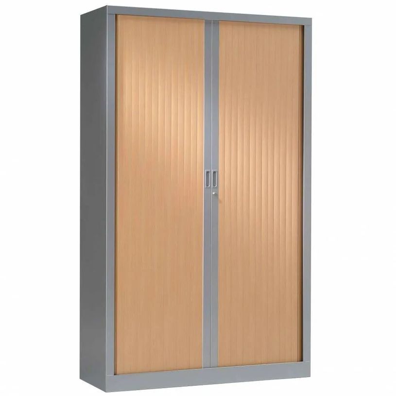 0403000547672-Armoire haute monobloc à rideaux - 198x120x45cm - gris/merisier-P_300054767_1-0