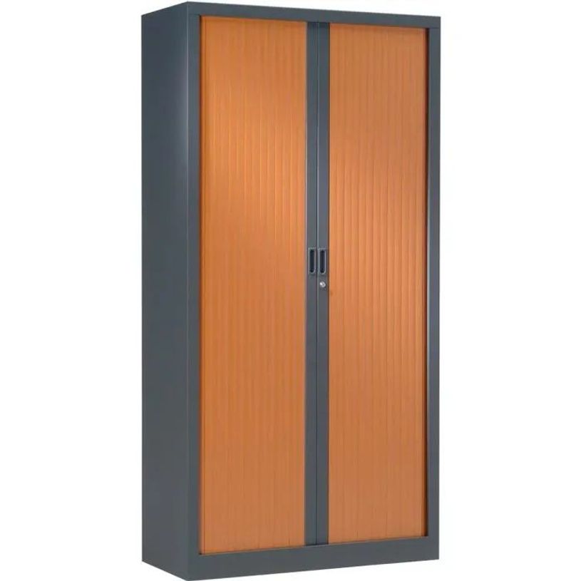 0403000547689-Armoire haute monobloc à rideaux - 198x120x45cm - noir/merisier-P_300054768_1-0