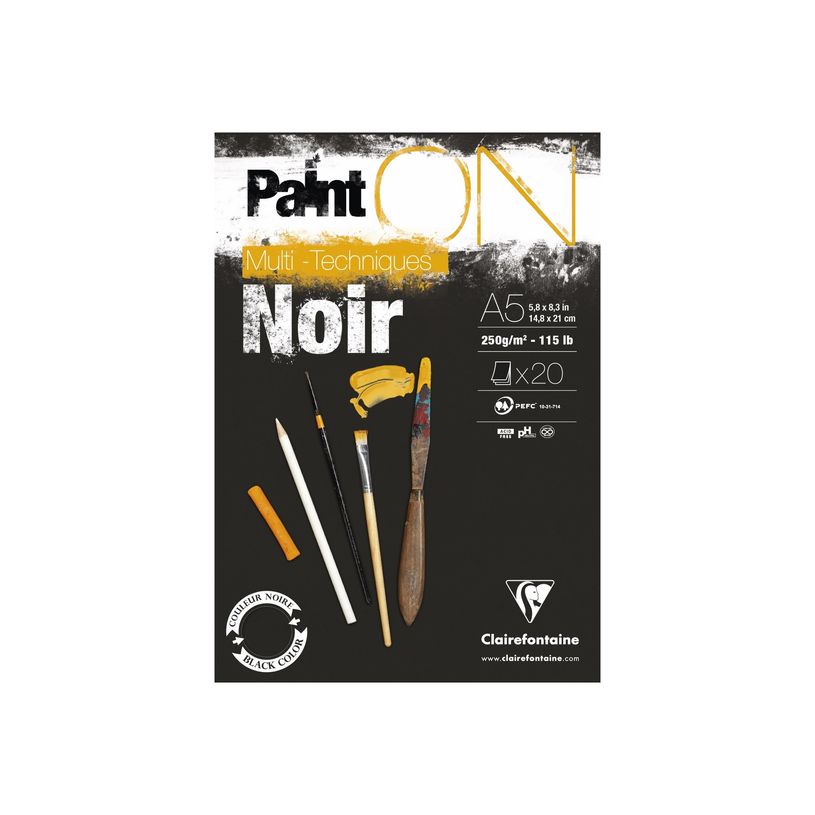 3329689751681-Clairefontaine PaintON - Bloc encollé - A5 - 20 feuilles - noir profond-P_300054951_3-2